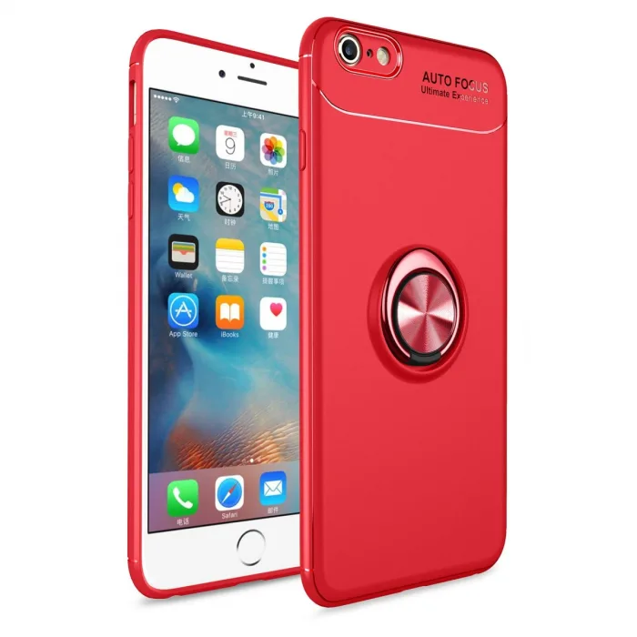 Newface Apple iPhone 6 Kılıf Range Yüzüklü Silikon - Kırmızı