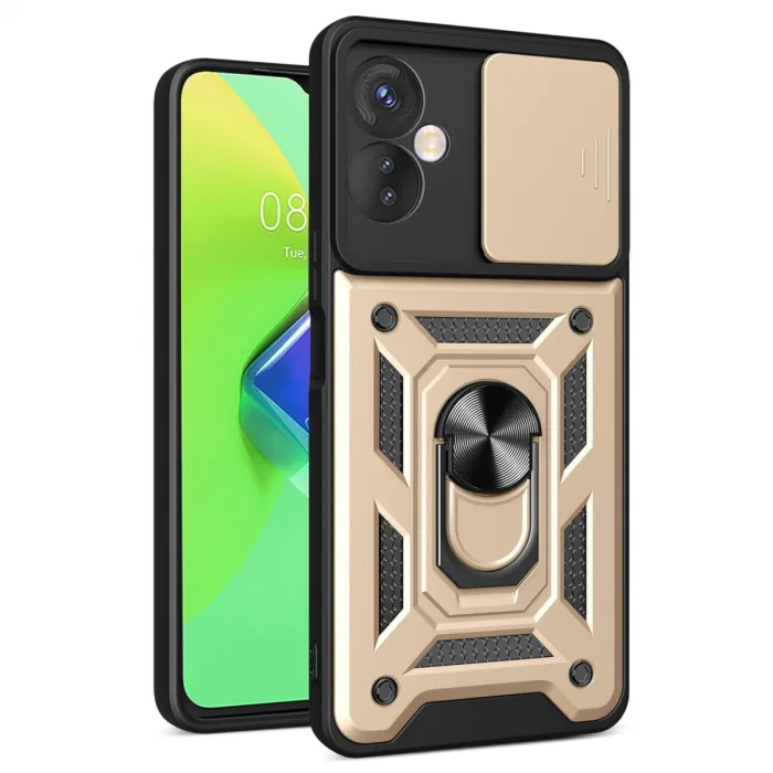 Newface İnfinix Hot 30 4g Kılıf Pars Lens Yüzüklü Silikon - Gold