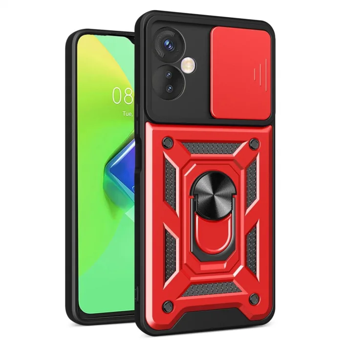 Newface İnfinix Hot 30 4g Kılıf Pars Lens Yüzüklü Silikon - Kırmızı