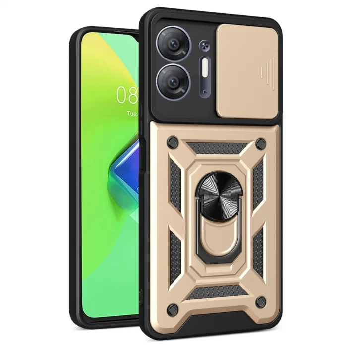 Newface İnfinix Hot 30 5g Kılıf Pars Lens Yüzüklü Silikon - Gold