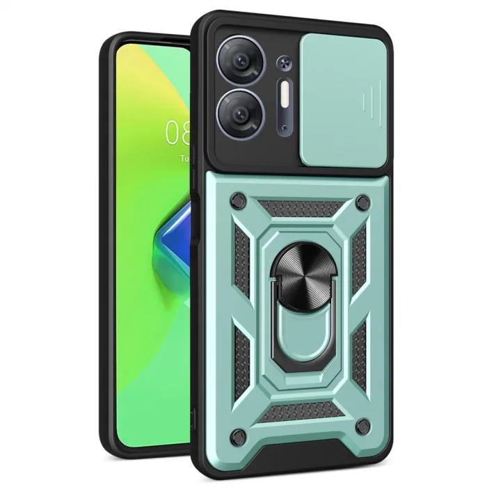 Newface İnfinix Hot 30 5g Kılıf Pars Lens Yüzüklü Silikon - Yeşil