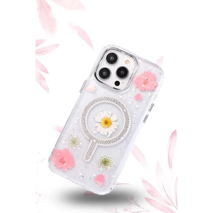 Newface İphone 14 Pro Max Flower Magsafe Kapak - Pembe