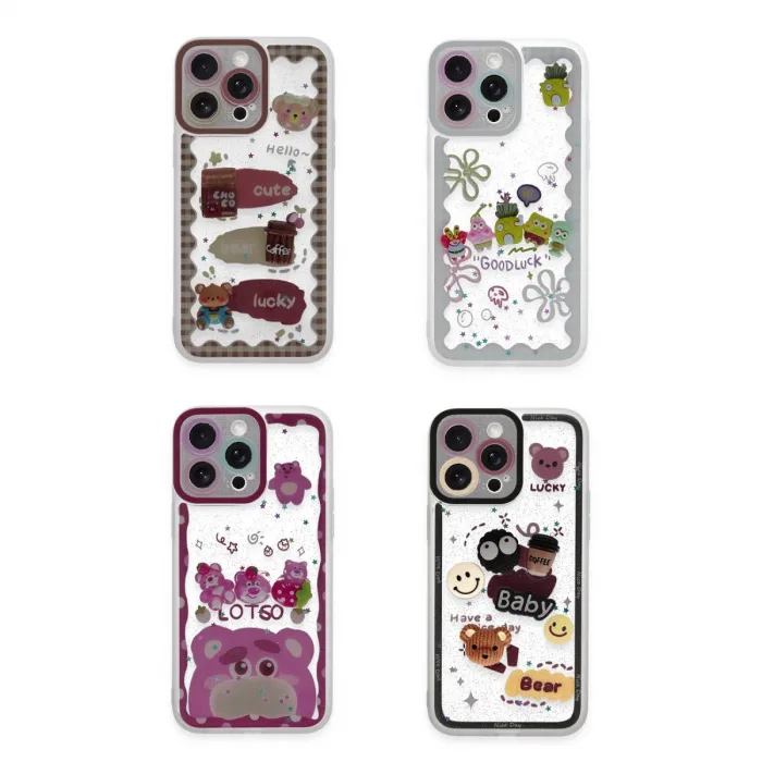 Newface İphone 14 Pro Max Kılıf Sweet Desenli Silikon Kapak - Pembe