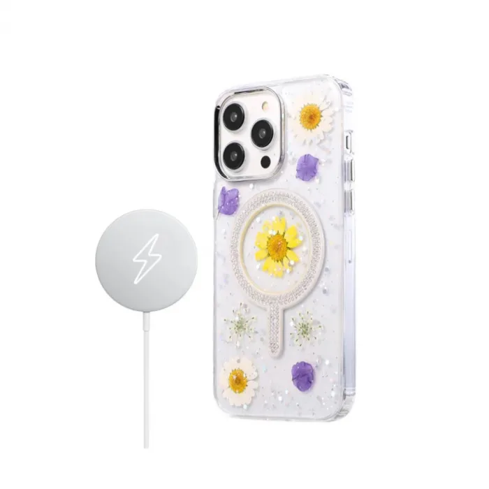 Newface İphone 15 Pro Max Flower Magsafe Kapak - Krem