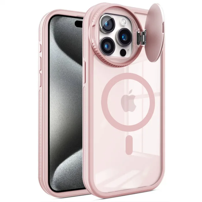 Newface İphone 15 Pro Max Kılıf Teleskop Lens Magsafe Silikon Kapak - Pembe