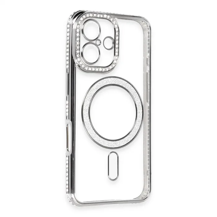 Newface İphone 16 Kılıf Joke Simli Magneticsafe Kılıf - Gri