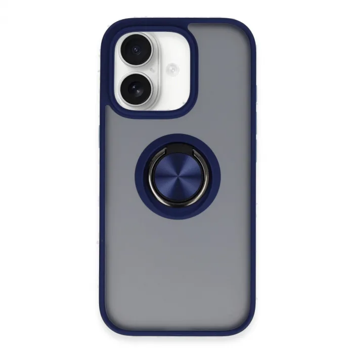 Newface İphone 16 Kılıf Montreal Yüzüklü Silikon Kapak - Lacivert