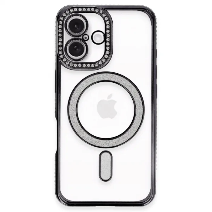 Newface İphone 16 Plus Kılıf Joke Simli Magneticsafe Kılıf - Siyah