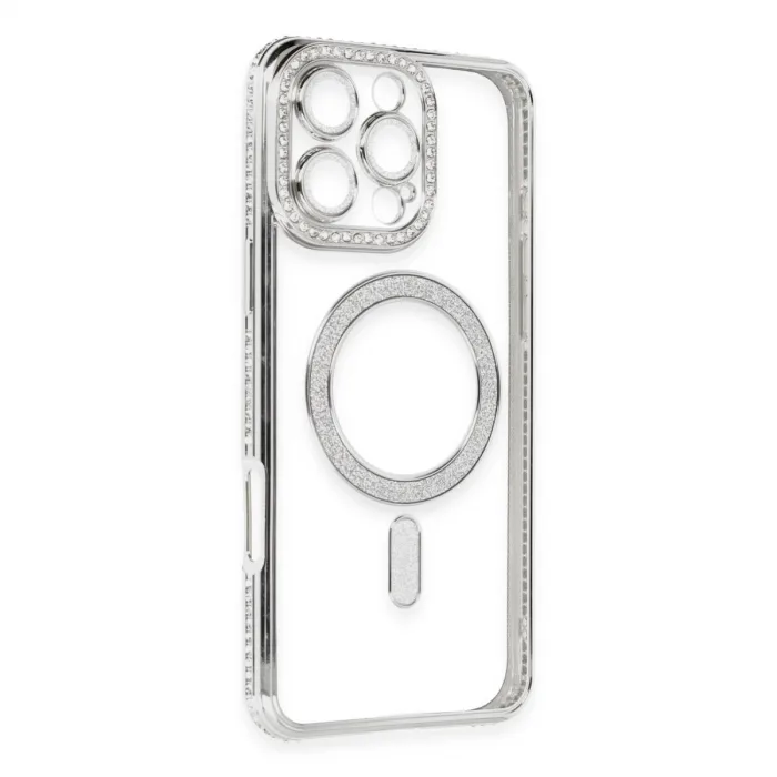 Newface İphone 16 Pro Kılıf Joke Simli Magneticsafe Kılıf - Gümüş