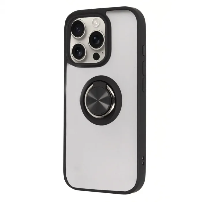 Newface İphone 16 Pro Max Kılıf Montreal Yüzüklü Silikon Kapak - Siyah