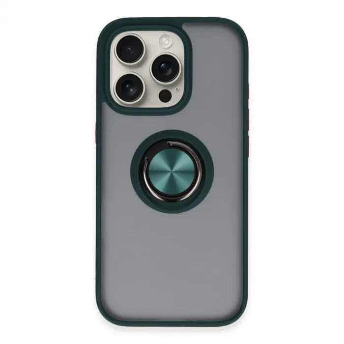 Newface İphone 16 Pro Max Kılıf Montreal Yüzüklü Silikon Kapak - Yeşil