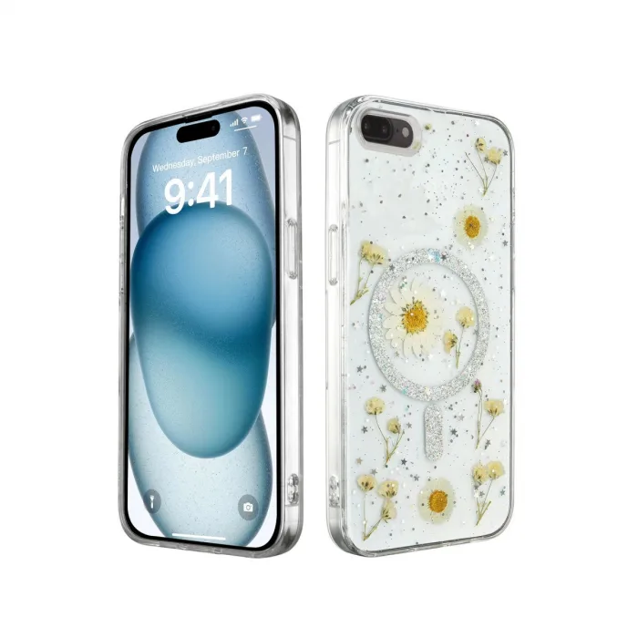 Newface İphone 7 Kılıf Daisy Simli Magsafe Kapak - Gümüş