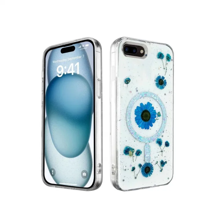 Newface İphone 7 Kılıf Daisy Simli Magsafe Kapak - Mavi