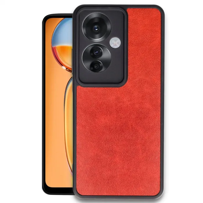 Newface Oppo Reno 11f Kılıf Aras Deri Kapak - Kırmızı