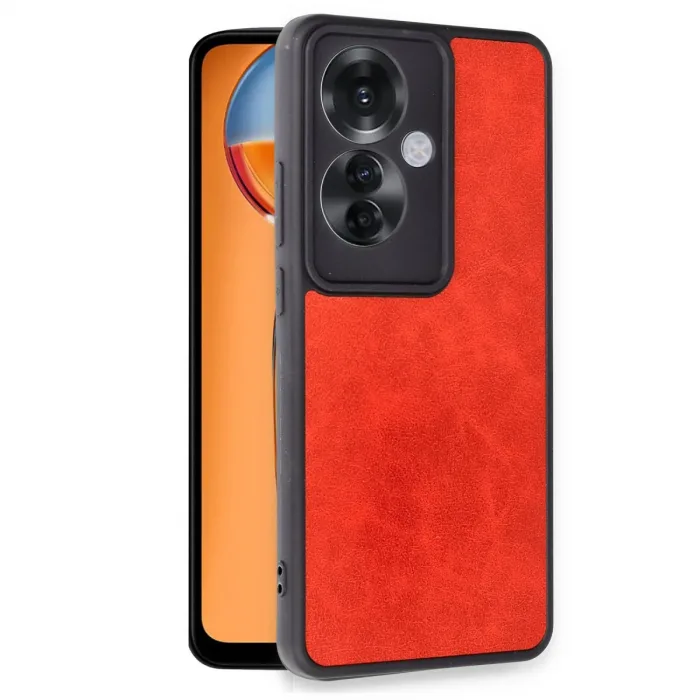 Newface Oppo Reno 11f Kılıf Aras Deri Kapak - Kırmızı