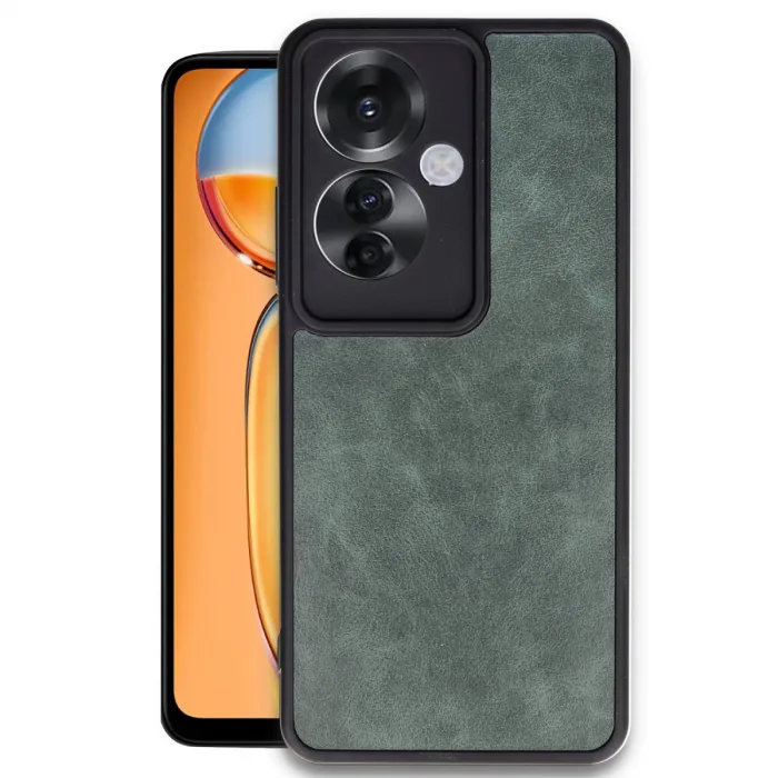Newface Oppo Reno 11f Kılıf Aras Deri Kapak - Koyu Yeşil