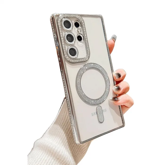 Newface Samsung Galaxy S24 Ultra Kılıf Joke Simli Magneticsafe Kılıf - Derin Mor