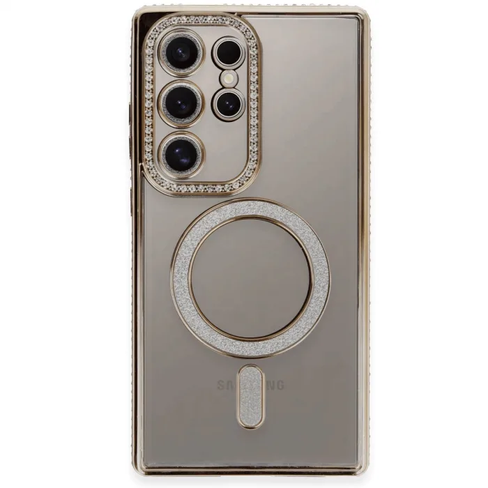 Newface Samsung Galaxy S24 Ultra Kılıf Joke Simli Magneticsafe Kılıf - Gold