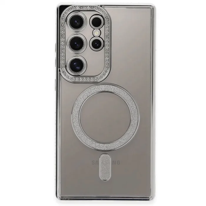 Newface Samsung Galaxy S24 Ultra Kılıf Joke Simli Magneticsafe Kılıf - Gümüş