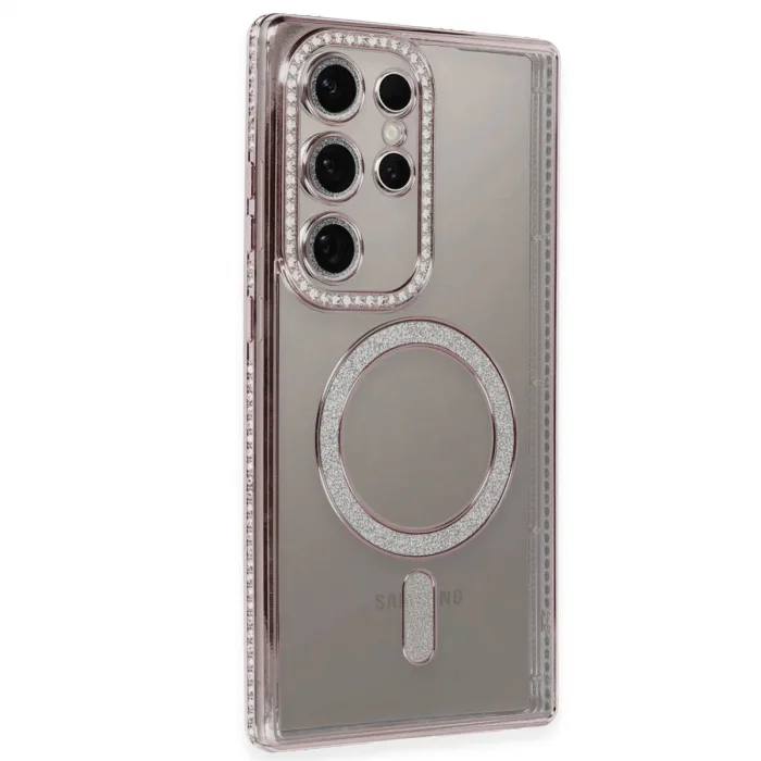 Newface Samsung Galaxy S24 Ultra Kılıf Joke Simli Magneticsafe Kılıf - Pembe