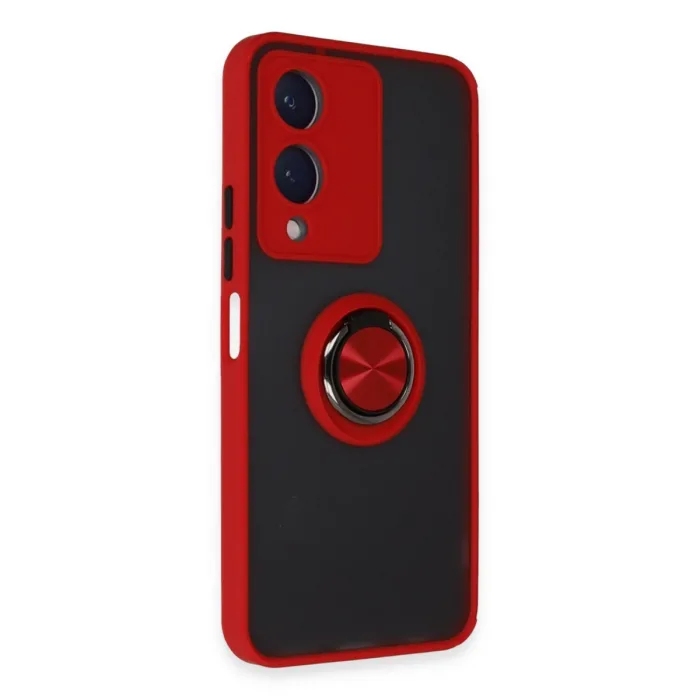 Newface Vivo Y17s Kılıf Montreal Yüzüklü Silikon Kapak - Kırmızı