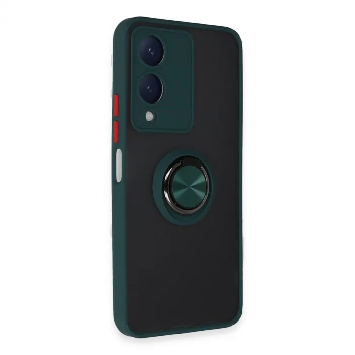 Newface Vivo Y17s Kılıf Montreal Yüzüklü Silikon Kapak - Yeşil