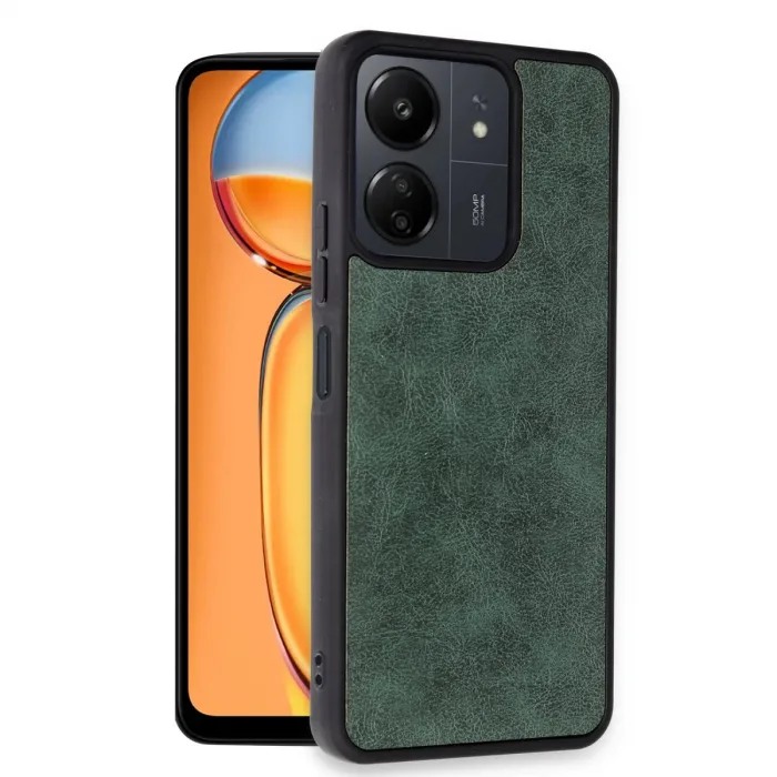 Newface Xiaomi Redmi 13c Kılıf Aras Deri Kapak - Koyu Yeşil