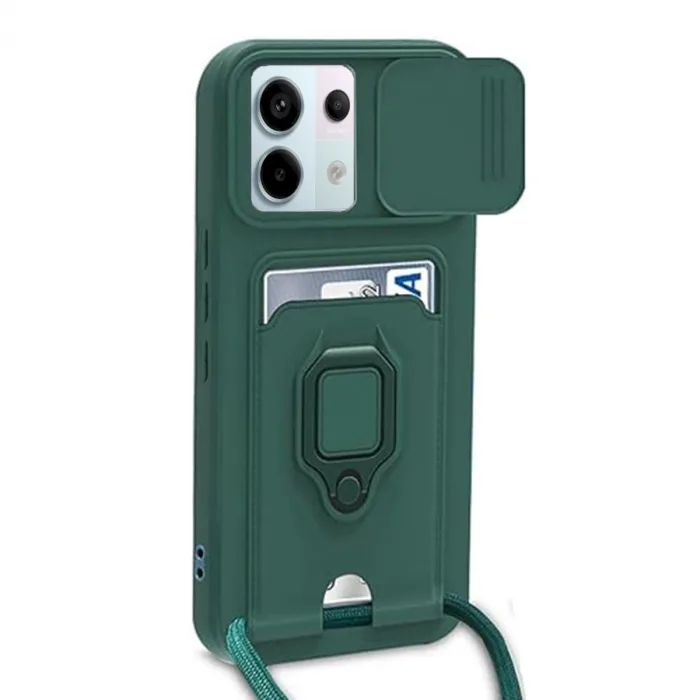 Newface Xiaomi Redmi Note 13 Pro 5g Kılıf Zuma Kartvizitli Yüzüklü Silikon - Yeşil