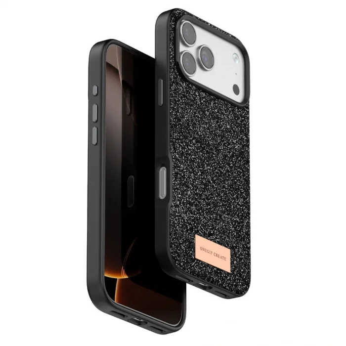 Onegif Apple İphone 17 Pro Max Bright Simli Kapak - Siyah