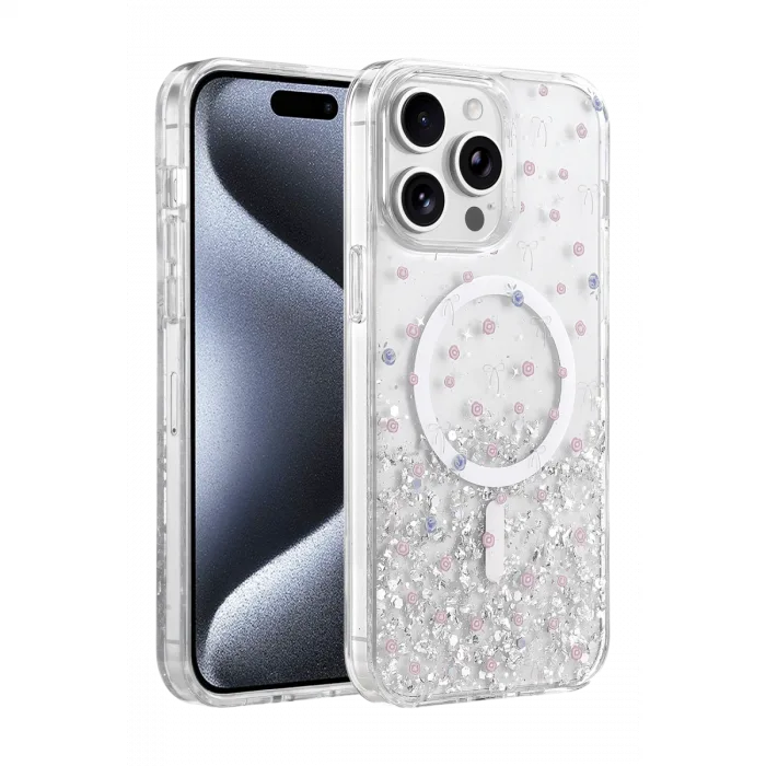 Onegif  İphone 15 Pro Max Misk Simli Magsafe Kapak - Desen 1