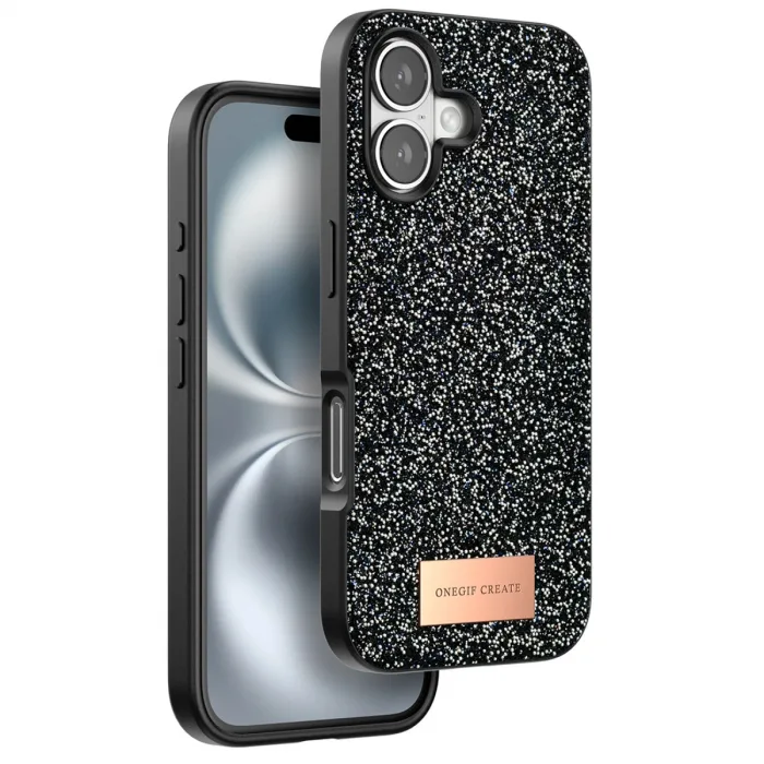 Onegif  İphone 16 Bright Simli Kapak - Siyah