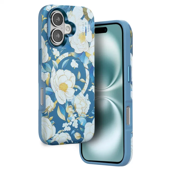 Onegif  İphone 16 Flower Series Magsafe Kapak - Mavi