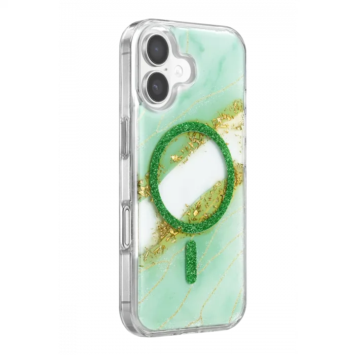Onegif  İphone 16 Lotus Simli Magsafe Kapak - Yeşil