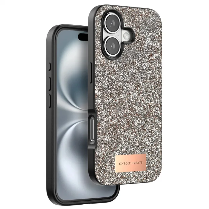 Onegif İphone 16 Plus Bright Simli Kapak - Gold