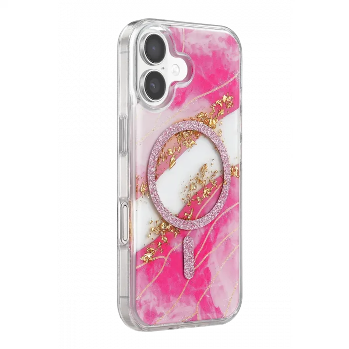 Onegif  İphone 17 Lotus Simli Magsafe Kapak - Pembe