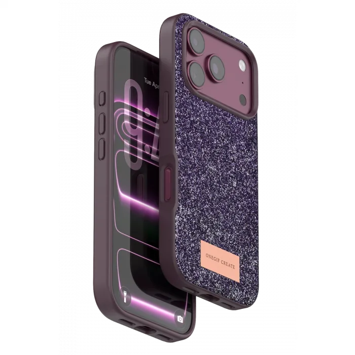 Onegif  İphone 18 Pro Bright Simli Kapak - Bordo