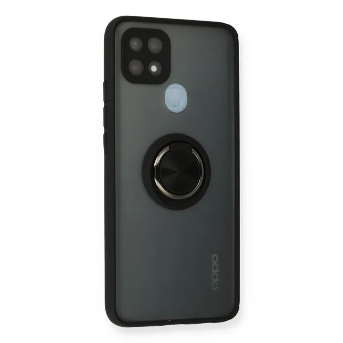 Oppo A15 Kılıf Montreal Yüzüklü Silikon Kapak - Siyah
