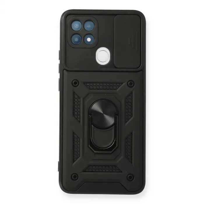 Oppo A15 Kılıf Pars Lens Yüzüklü Silikon - Siyah