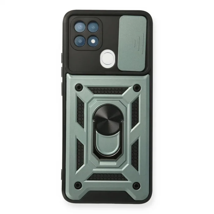 Oppo A15 Kılıf Pars Lens Yüzüklü Silikon - Yeşil