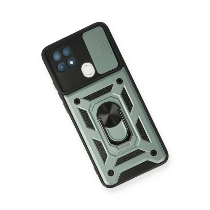 Oppo A15 Kılıf Pars Lens Yüzüklü Silikon - Yeşil