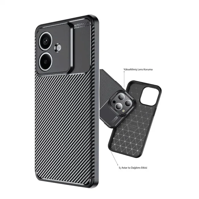 Oppo A3 Kılıf Auto Focus Karbon Kapak - Siyah