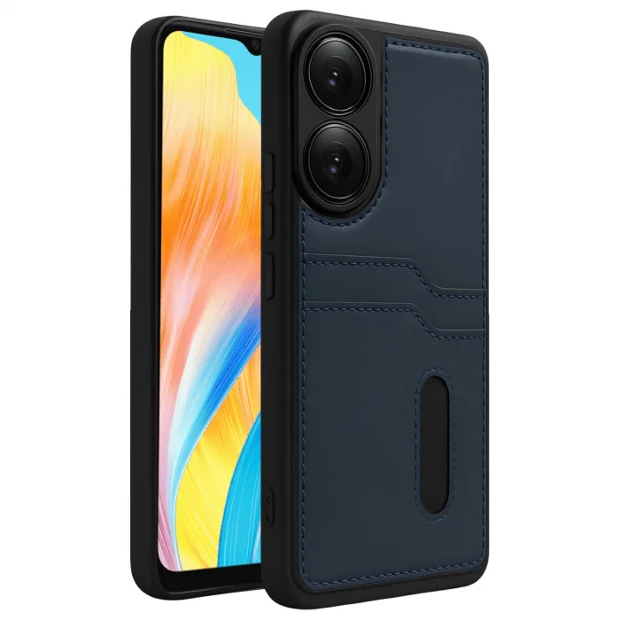 Oppo A38 Sara Kartvizitli Deri Kılıf - Lacivert