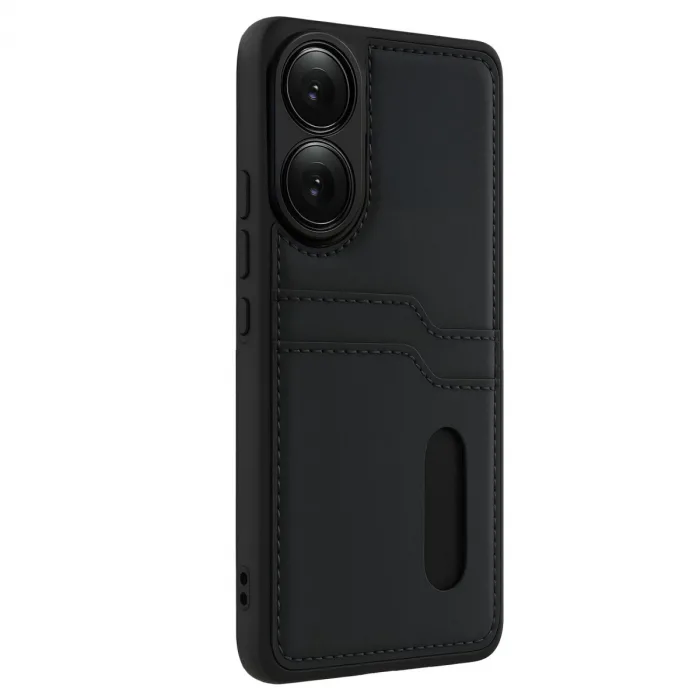 Oppo A38 Sara Kartvizitli Deri Kılıf - Siyah