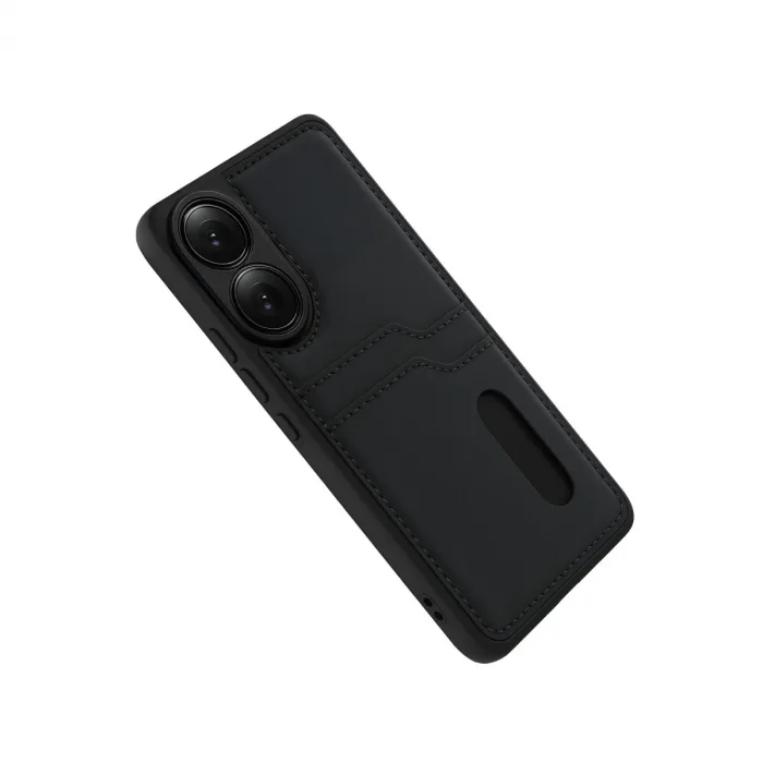 Oppo A38 Sara Kartvizitli Deri Kılıf - Siyah