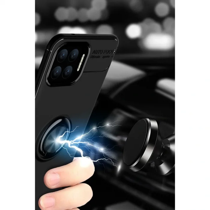 Oppo A73 Kılıf Range Yüzüklü Silikon - Siyah-kırmızı