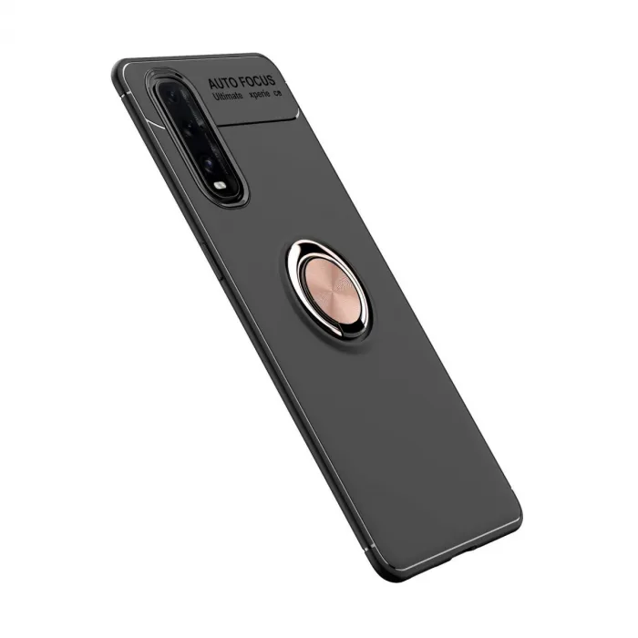 Oppo Find X2 Kılıf Range Yüzüklü Silikon - Siyah-gold