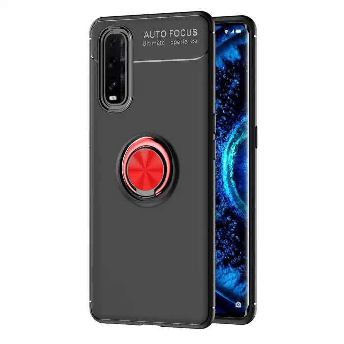 Oppo Find X2 Kılıf Range Yüzüklü Silikon - Siyah-kırmızı