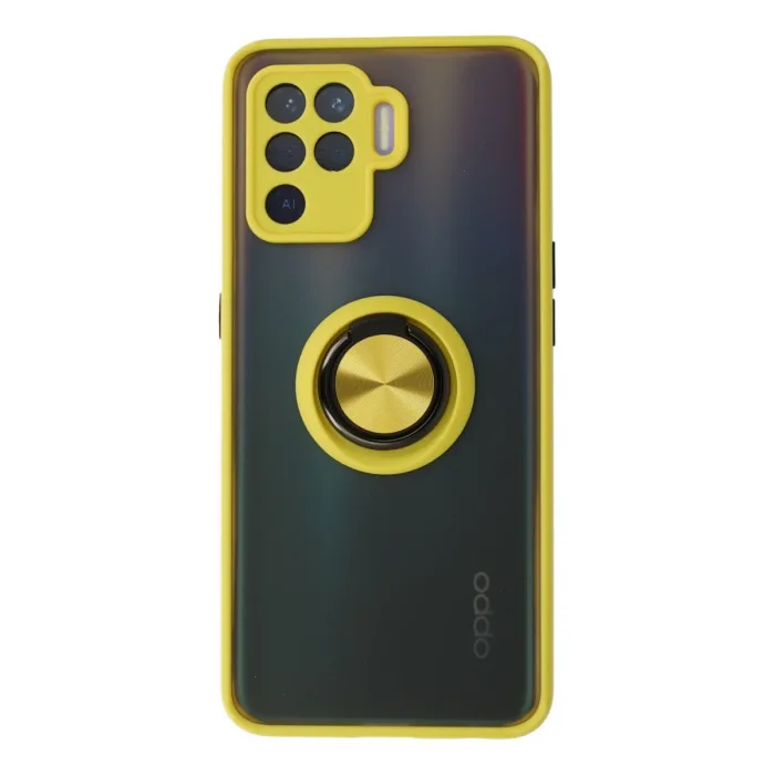 Oppo Reno 5 Lite Kılıf Montreal Yüzüklü Silikon Kapak - Sarı