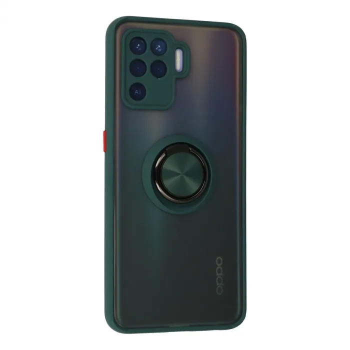 Oppo Reno 5 Lite Kılıf Montreal Yüzüklü Silikon Kapak - Yeşil
