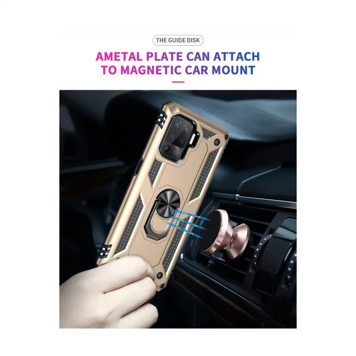 Oppo Reno 5 Lite Kılıf Sofya Yüzüklü Silikon Kapak - Gold